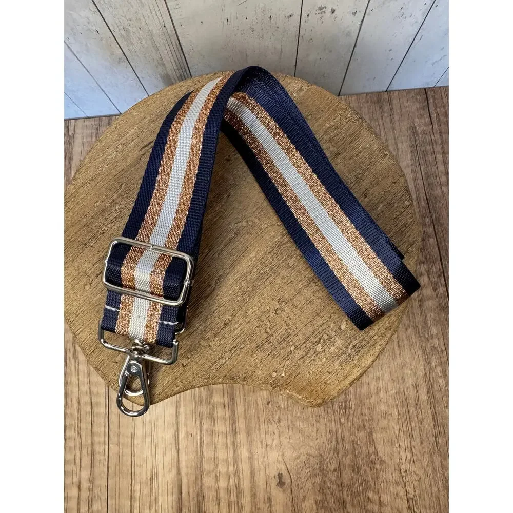 Gold Blue Purse Strap Wide Striped Bag Strap Boho Crossbody Purse Strap